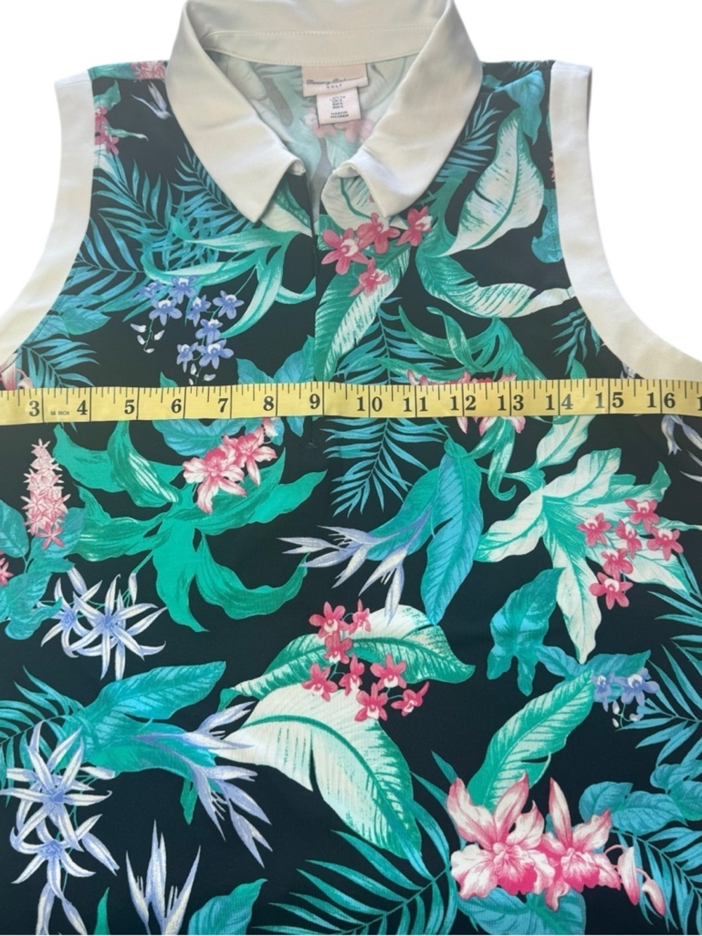 Tommy Bahama Sleeveless Polo Tank in Black with Teal & Pink Floral Print - Picture 4 of 7
